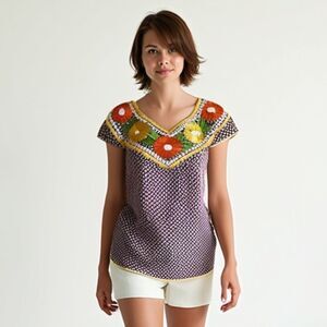 Purple and Yellow Embroidered Floral boho/festival top - S‎